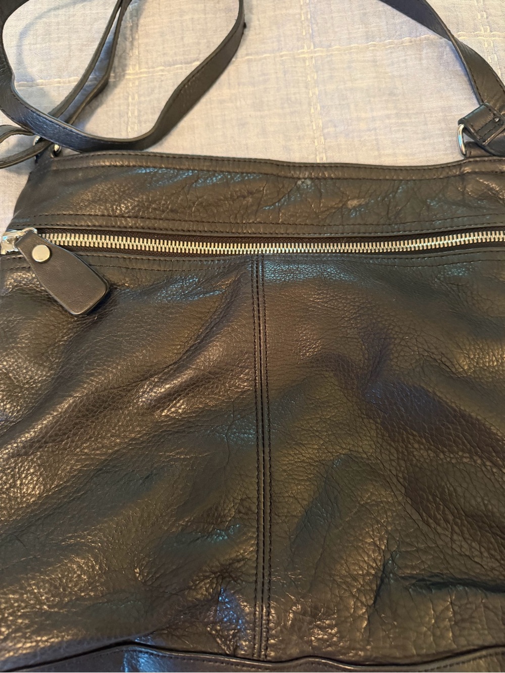 margot Black Leather Crossbody Bag with Front Zip - Picture 2 of 4